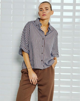 Helene WBL Fledermausärmel Bluse - Brown Stripe
